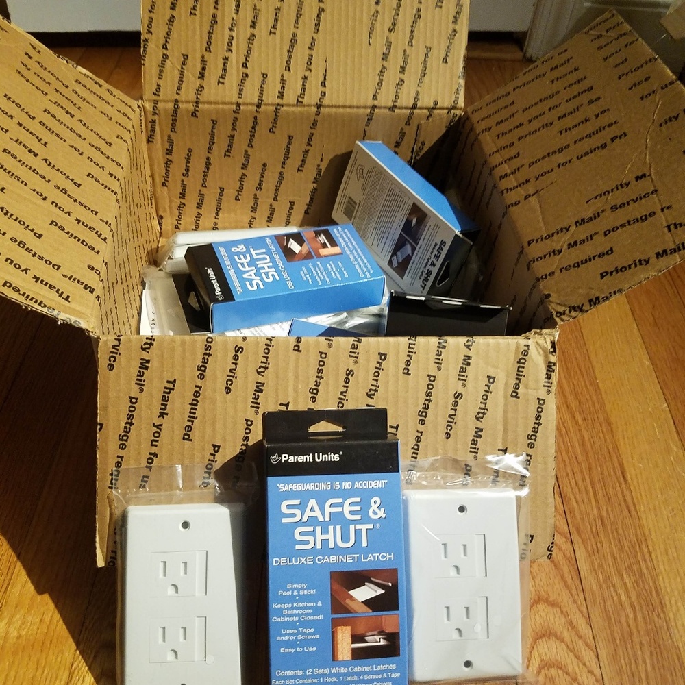 A box of many safety items for infants